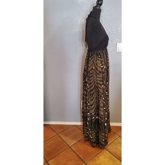 Mara Hoffman Brown Green Black Halter Maxi Dress Open Back - Picture 9 of 15